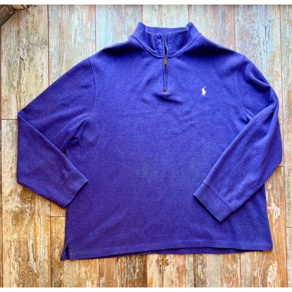 Polo Ralph Lauren Mens XXL Purple 1/4 Zip Cotton Pullover Sweatshirt Yellow Pony